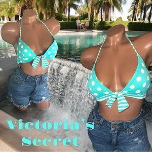 VS Swimwear l Turquoise & White Polka-dotted Bikini Top l Tie Back l SP l EUC